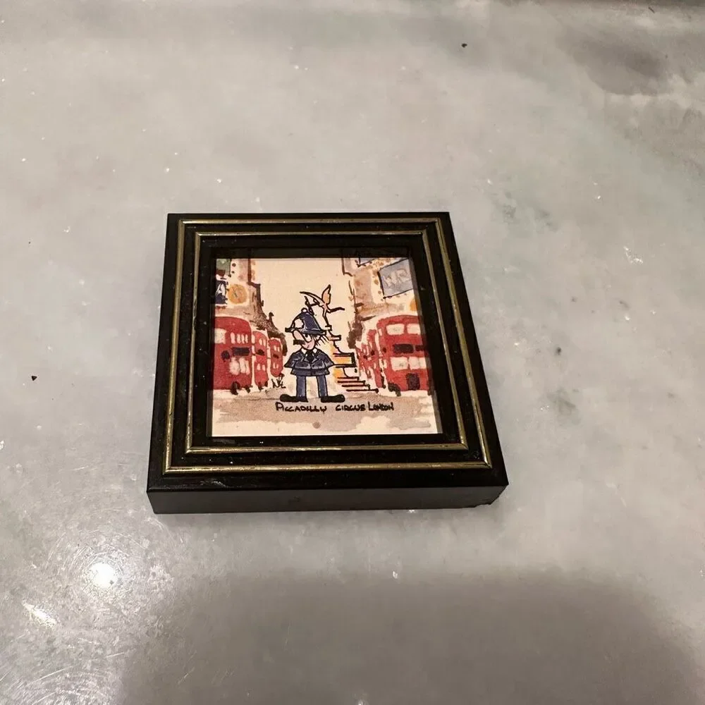 Vintage Rare Framed London-Themed Tile Handmade Art Set of 8